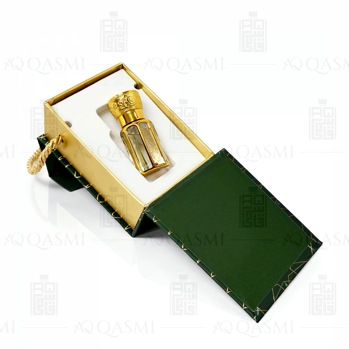 Gold and clear Gucci Flora perfume bottle with lemons and flowers on a light background. 6ML