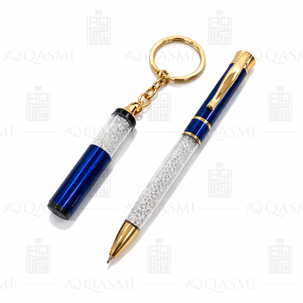 Royal Blue Crystal Pen & Keychain Gift Set