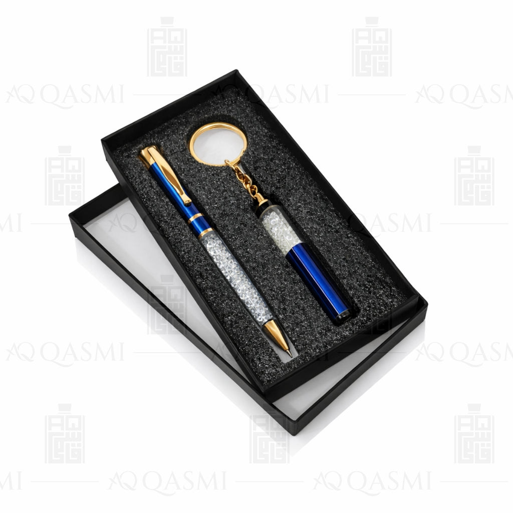 Royal Blue Crystal Pen & Keychain Gift Set